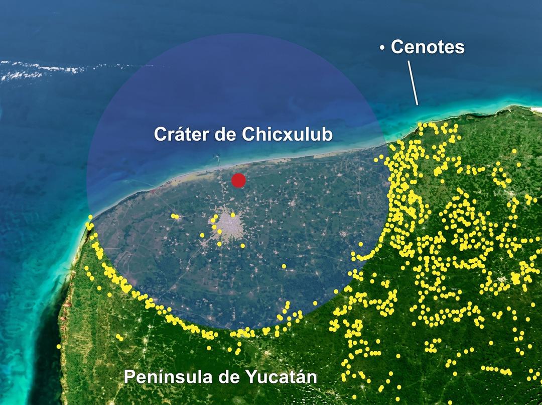 Cenote alineado con el cráter en Yucatán