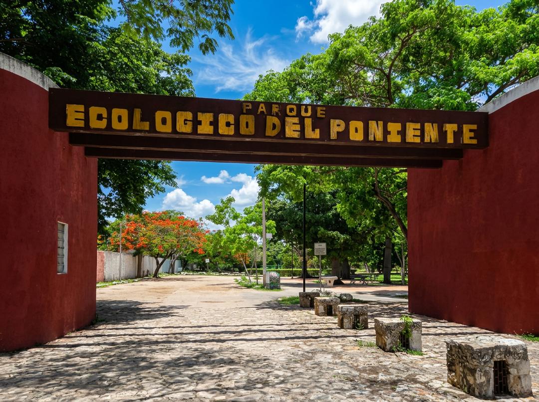 Senderos y áreas verdes en Parque del Poniente, Mérida